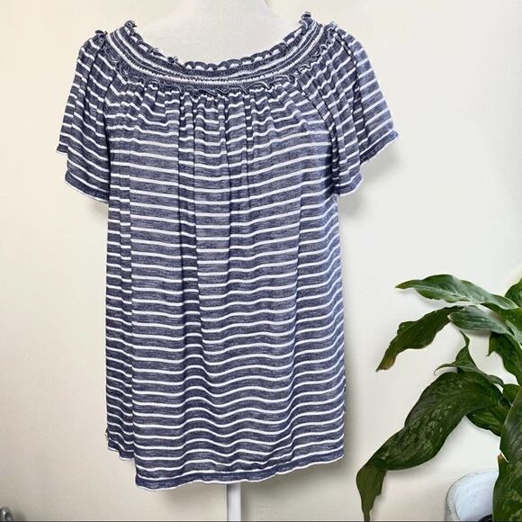 Max studio navy white stripe flowy top size medium - Picture 1 of 7